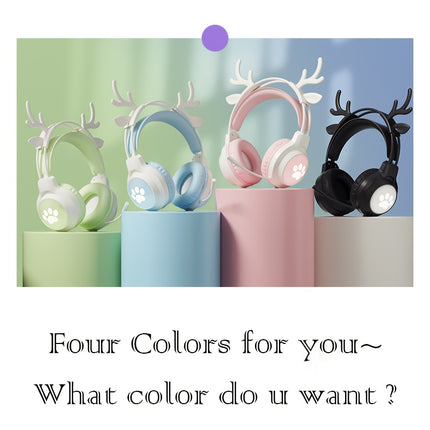 Cute Deer Ear Headset | Wired Gaming Headphones with Microphone, USB Powered, Plastic Material