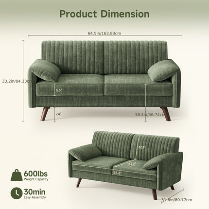 Soft-Padded Arms, Compact 2-Seater for Living Room, Bedroom, Dorm, Office