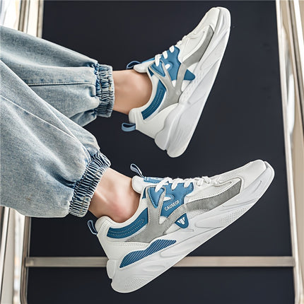 Men's Vintage Colour Block Chunky Shoes, Comfy Non Slip Durable Lace Up Soft Sole Sneakers