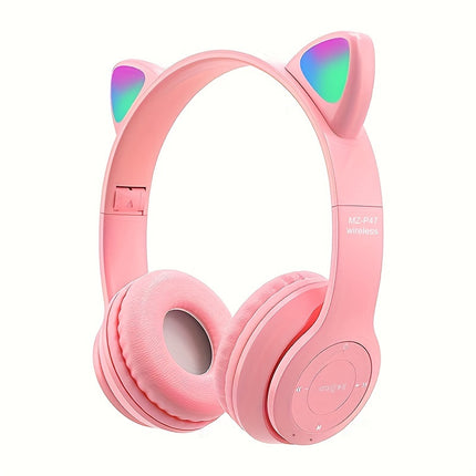 Wireless Headphones, Cat Ears Glow, Foldable Plug-in Card Stereo Headphones Wireless Protocol
