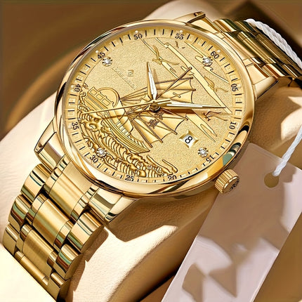 Men's Automatic Mechanical Watch, Smooth Sailing Series, All-Golden Noble Men's Wristwatch