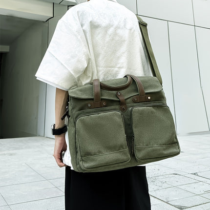 Large Capacity Multi-Compartment Canvas Men'S Bag, Stylish Men'S Shoulder Bag, Business Casual