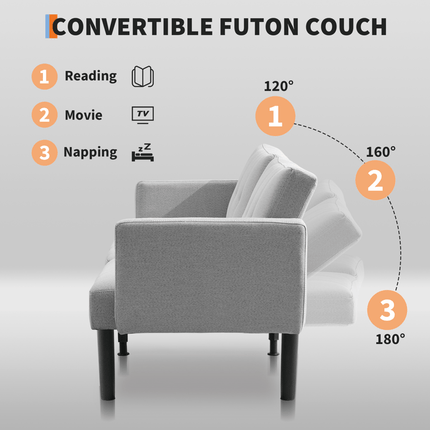 Sofa Bed, PU Leather Small Couch Sofa with Wood Legs&700lbs Capacity, Adjustable Folding Loveseat