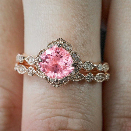 European And American-style Rose Gold Ring Set With Delicate Micro-paved Zirconssophisticated Trendy Jewelry