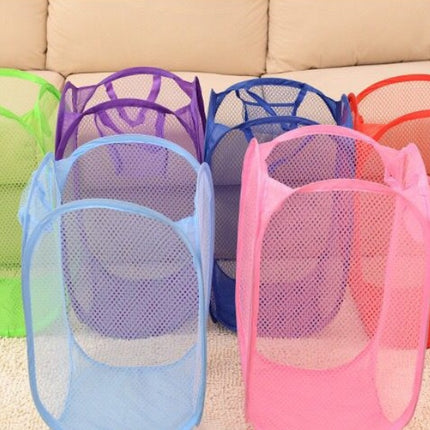 Foldable hamper can be stored in the laundry basket. Mesh cloth color clothes basket storage laundry storage basket