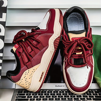 Men'S Low Top Lace Up Sneakers, Comfy Non Slip Durable Shoes with Faux Upper, Fabric Inner, PVC Sole