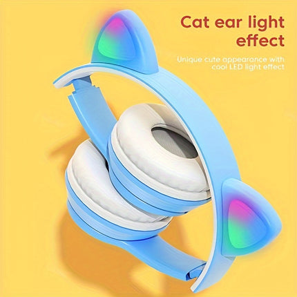 Wireless Headphones, Cat Ears Glow, Foldable Plug-in Card Stereo Headphones Wireless Protocol
