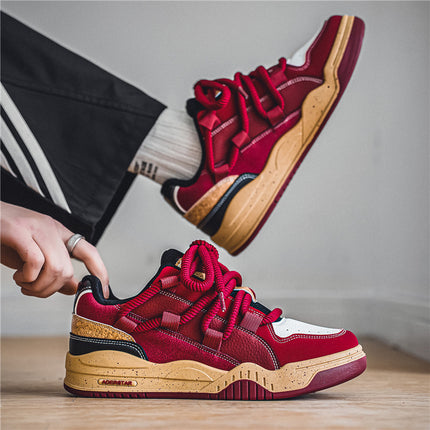 New Men's Niche Design Sneakers Burgundy Trendy Style Versatile Casual Sports Outdoor Walking Shoes