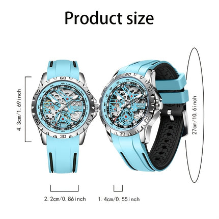 men&women's Automatic Mechanical Watch - Stylish Blue Silicone Strap, Alloy Case,