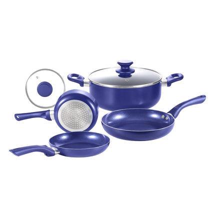 6pcs Nonstick Cookware Set - Diamond Blue, Aluminum & Ceramic Pots and Pans Lids,