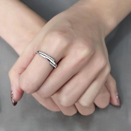 Sleek And Stylish Zircon Micro-pave Platinum-plated Ring For Women