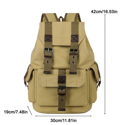 Canvas Backpack - Vintage Casual Travel Bag with Large Capacity, Adjustable Straps & Drawstring Detail