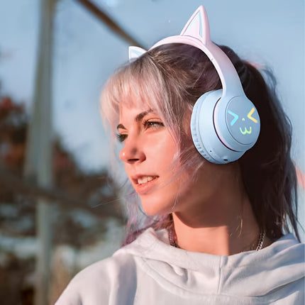 Cat Ear Headphones with Cat Ear Headpieces & RGB HIFI Sound Stereo Sound Compatible