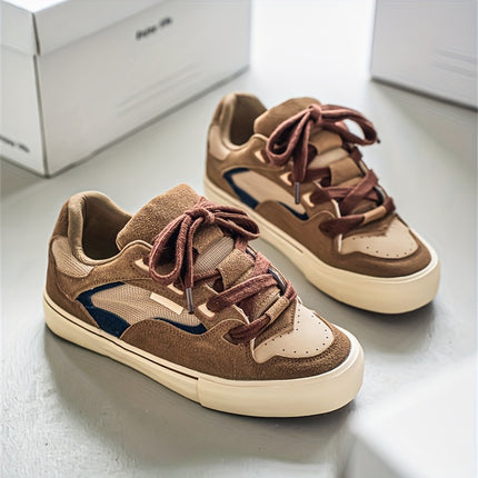 Casual & Sporty Lace-Up Shoes - Men's Retro Low-Top Skate Sneakers - Round Toe with White Upper