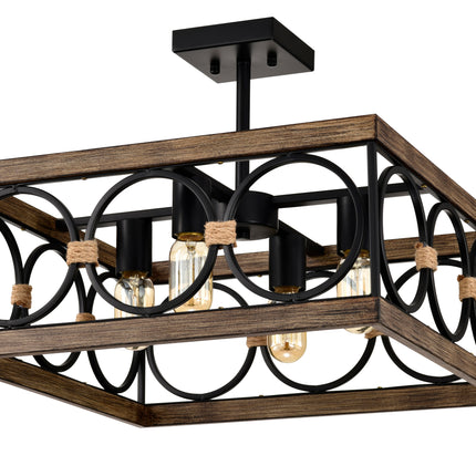 4-Light Square Kitchen Island Lights Ceiling Light Farmhouse Dining Room Light Fixture, Wood and Black Metal Rectangular Ceiling Light, Ceiling Lighting for Living Room,Conference Room, Home Office