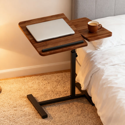 Hidden Wheel Desk Adjustable Height Flip-Up Bedside Laptop Table, Portable and Space-Saving,