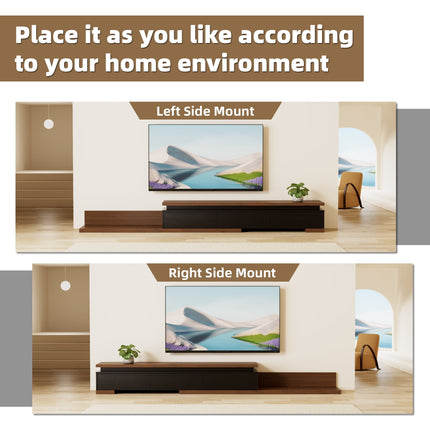Extendable TV Stand with LED Lights Modern Reversible Wood Entertainment Center