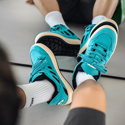 Men'S Fashionable Low-Top Skate Sneakers - Vibrant Teal, Faux Cover, Lace-Up Design