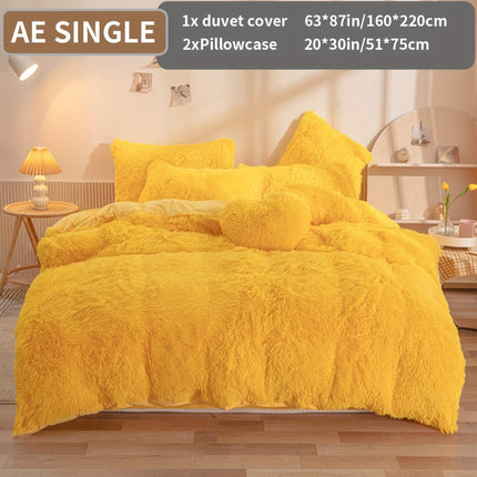 3pcs Solid Color Polyester Plush Duvet Cover Set, Winter Bedding, Machine Washable, Zipper Closure, 250-300g Fabric, Active Print, No Filler, Pillowcases Included