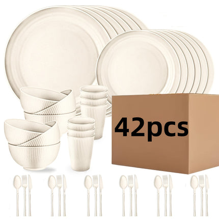 42/56pcs Dinnerware Sets,Plates and Bowls Sets for 6/8-Unbreakable,Plastic Dish Set-Dinner Plate
