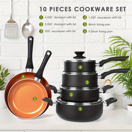 10-Piece Pots And Pans Set Nonstick, Aluminum  Ceramic Cookware Set With Lids, Induction, Oven, Gas,