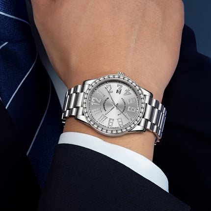 Men'S Casual Classic Automatic Mechanical Watch with Luxury Rhinestone Scale,
