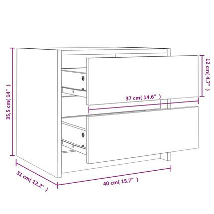 Wood Modern Nightstand with 2 Drawers Bedside Table for Bedroom Small Coffee Side Tea End Table 2 Layers Storage Cabinet 40x31cm