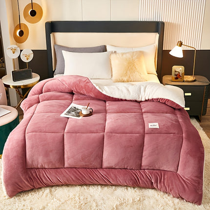 1pc Contemporary Plaid Pattern Quilted Comforter - Soft Warm Milk Velvet Fleece Blanket,