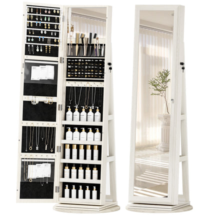Full-Length Mirror, 360° Swivel Jewelry Armoire, Large Jewelry Storage With Lockable,