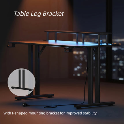 RGB Gaming Desk with Power Outlets & Monitor Stand, Large Wide Computer Workstation