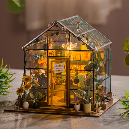 Handmade DIY Cottage Assembly Building Model Puzzle Toy Greenhouse