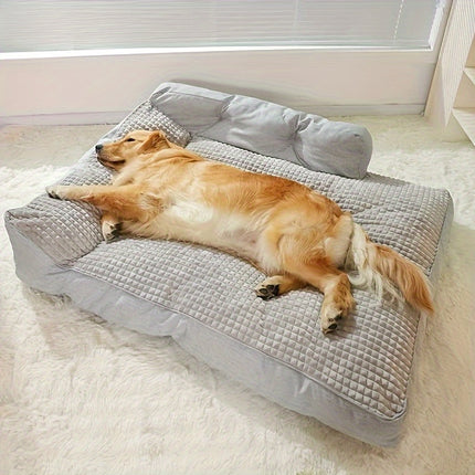 Large XL 100cm Gray Pet Bed for Big Dogs, Insulated, Non-Slip Base with Removable Washable Cover - Ideal for Autumn and Winter, Large Dog Bed|Cozy Dog Bed|Durable Dog Bed