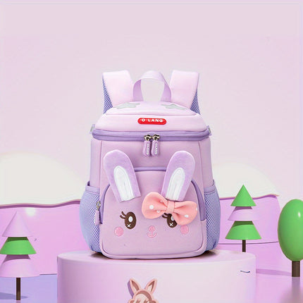 Pink Bunny Backpack with Bow Detail - Lightweight Adjustable Straps, Zipper Closure