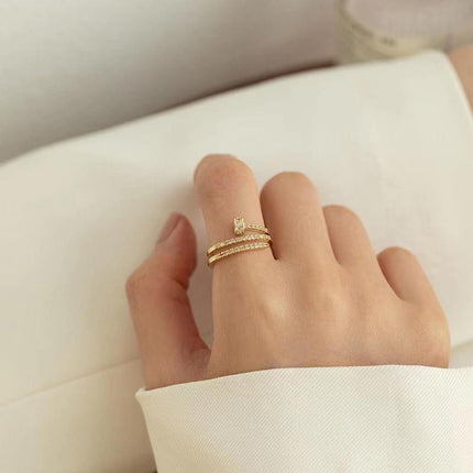 Silver Zircon Versatile Vintage Dainty Open Adjustable Ring