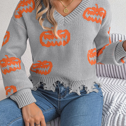 Halloween Contrast Color Pumpkin Cut Long Sleeve Sweater