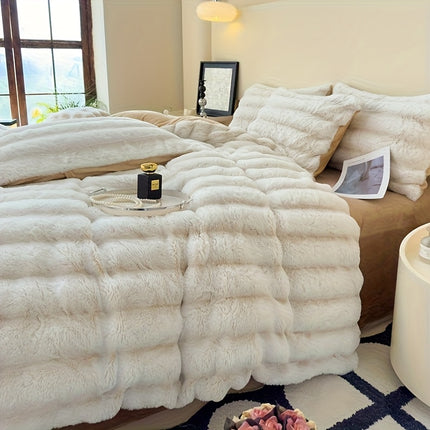 High luxury thick striped rabbit like plush blanket, autumn and winter thick bed blanket cover