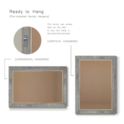 1pc Large Bohemian Full-Length Mirror with Gray Wood Frame41"L x 29"W or 61"L x 25"W,