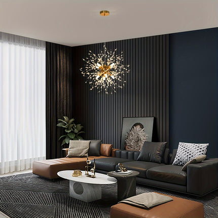 Dandelion Shaped Living Room, Dining Room, Bedroom, Kitchen with Modern Golden Crystal Chandeliers