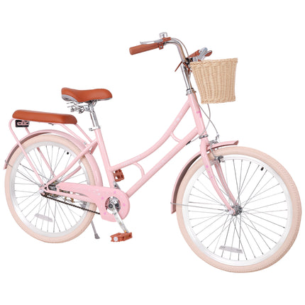 24 Inch Beach Cruiser Bike for Women, Commuter Bicycle with Front Basket , High Carbon Steel Frame, Comfortable City Bike for Outdoor Riding