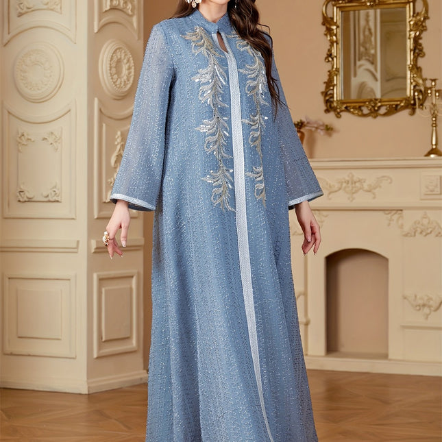Ramadan Dubai Sequins Long Dress  Elegant Kebaya Abaya with Bright Line Decoration, 100% Polyester