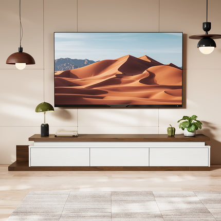 Extendable TV Stand with LED Lights Modern Reversible Wood Entertainment Center