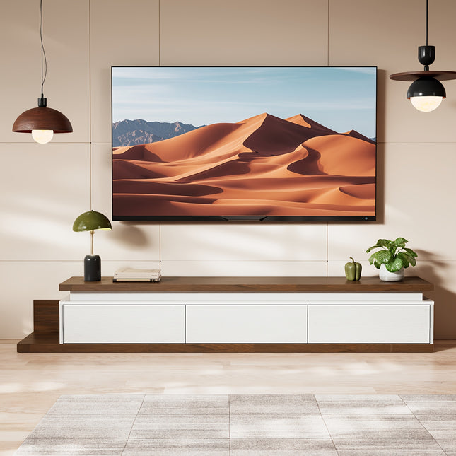 Extendable TV Stand with LED Lights Modern Reversible Wood Entertainment Center