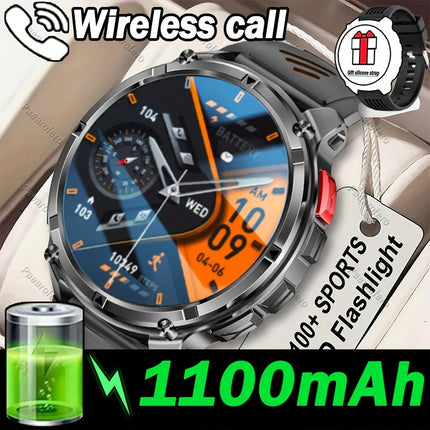 smartwatch features a 1100mAh large battery, supports wireless calling, message notifications,