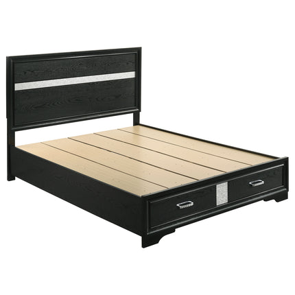 Corbin Black Modern Queen Bedroom Set with Storage: Wood Frame, Sparkling Grey Trim, 4-Piece