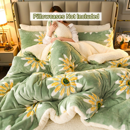 Luxurious Floral Milk Fleece Winter Comforter - Dual-Sided, Extra Thick & Warm