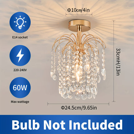 1pc Modern Semi-Flush Mount Ceiling Light Fixture - Elegant Golden Chandelier with E14 Bulb Base,