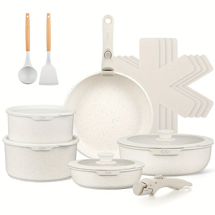 17pcs Cookware Set With Detachable Handle, Nonstick Pots And Pans Set With Removable Handle,