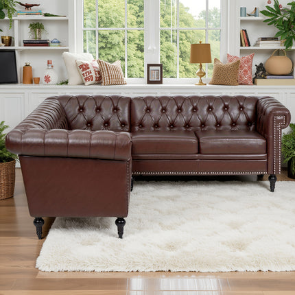 Modern Light Luxury Style, Chesterfield PU Material L-shaped Corner Multi Person Sofa