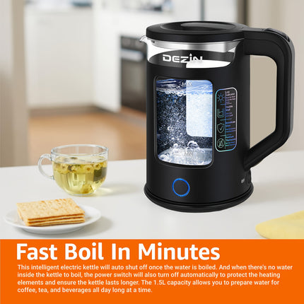 [LED Glass Electric Kettle] 1.5L Borosilicate Glass Electric Kettle with Blue LED Light