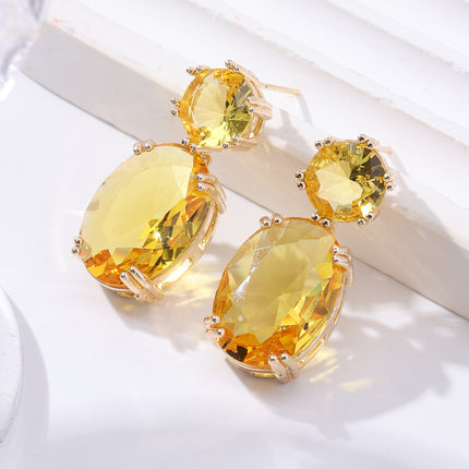 Ins Drop-shaped Rhinestones Earrings Creative Personality Alloy Oval Earrings